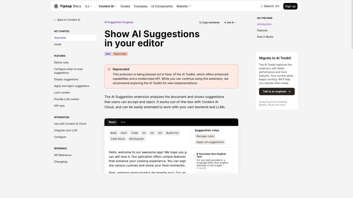 Tiptap AI Suggestion
