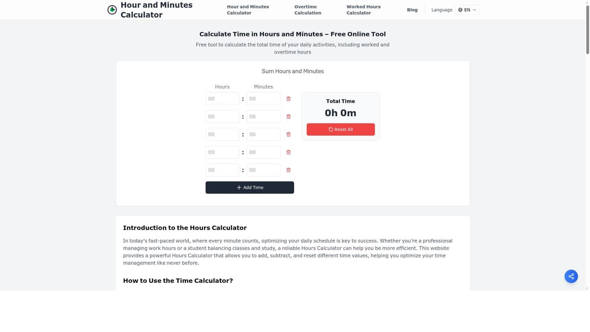 Calculadora de Horas Online
